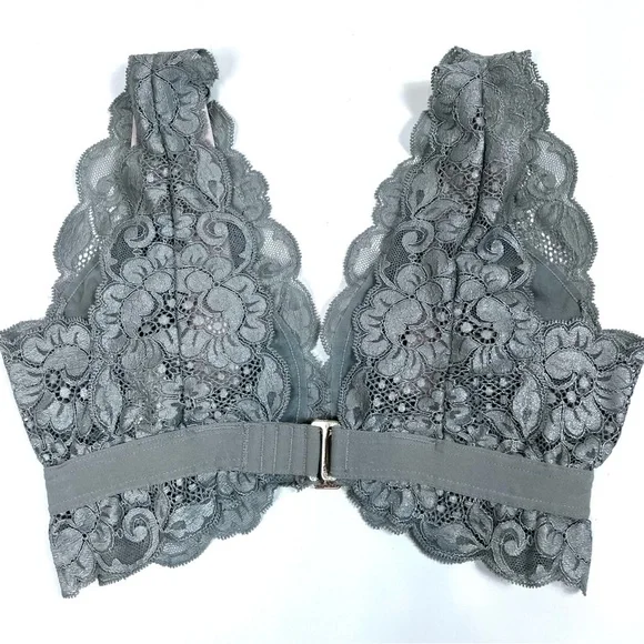HAH Hot As Hot Got UR Back Gray Silver Lace Bra Size XS - Picture 3 of 13